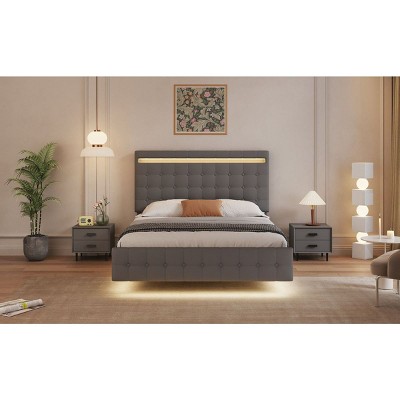 Streamdale Queen Platform Bed Frame with LED Headboard and Upholstery