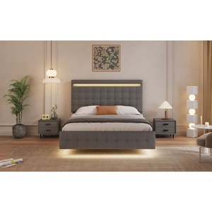 Streamdale Queen Platform Bed Frame with LED Headboard and Upholstery - 1 of 4