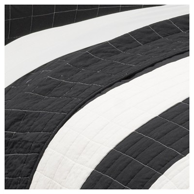 Black and White Striped Cotton Full Quilt Set