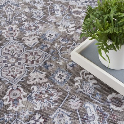 Olive Ivory Floral Medallion Washable Cotton Chenille Area Rug 8x10
