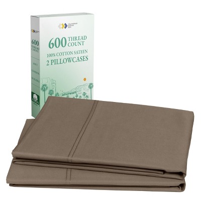 Set of 2 Pillowcases - Luxury 600 Thread Count, 100% Cotton Sateen, Soft, Crisp, and Breathable by California Design Den