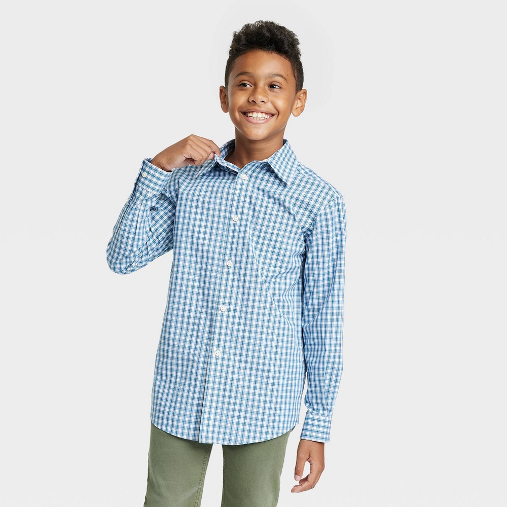 Boys' Long Sleeve Button-Down Shirt - Cat & Jack™ Navy Blue S
