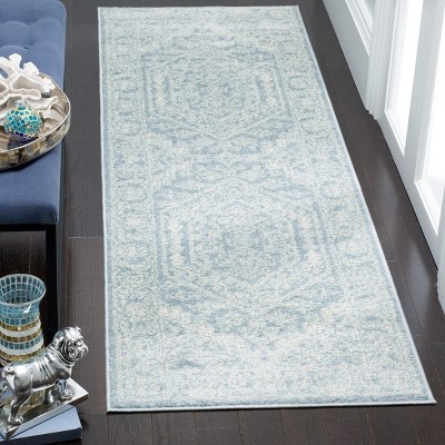 Slate and Ivory Medallion Synthetic Runner Rug, 2'6" x 16'