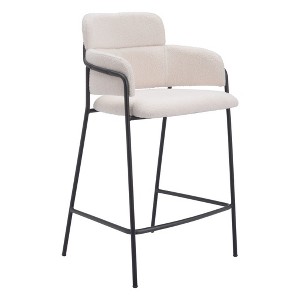 HomeRoots Set of Two 26" Cream and Black Faux Shearling and Steel Counter Height Bar Chairs - 1 of 4