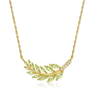 Ross-Simons 1.20 ct. t.w. Peridot Leaf Necklace With Diamonds in 18kt Gold Over Sterling Size 16 - 1 of 4