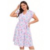 Plus Size Women's V-Neck Dress Casual Ruffle Sleeve Belted Flowy Midi Dress Summer Dresses - 2 of 4