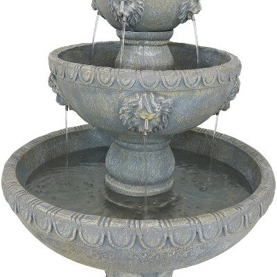 Gray 53" Fiberglass and Resin 4-Tier Lion Head Outdoor Water Fountain