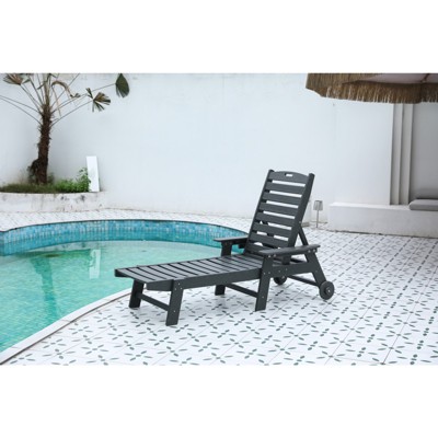 VisioGear Patio Chaise Lounges, Lounge Chair Outdoor with Texture, Oversized Chaise Lounge Chair with Cup Holder, Gray, 75.20"*28.74"*39.17"
