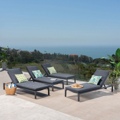 Navan 4pk Aluminum Chaise Lounges - Dark Gray/Black - Christopher Knight Home