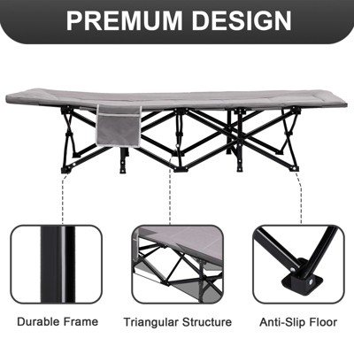 Gray Heavy Duty Folding Camping Cot with Padded Cushion