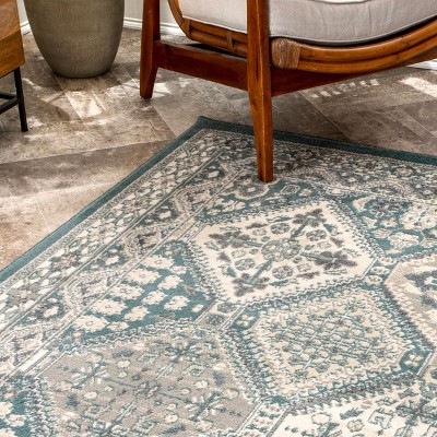 Becca Blue and Beige Synthetic Rectangular Area Rug