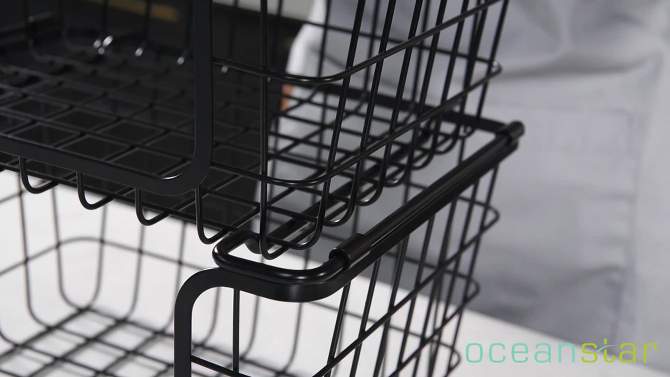 Oceanstar Stackable Metal Wire Storage Basket Set for Pantry, Countertop, Kitchen or Bathroom – Black, Set of 3, 2 of 10, play video