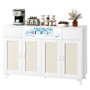 Sideboard Buffet Cabinet, 4 Rattan Doors 2 Drawers Accent Storage Cabinet - 1 of 4