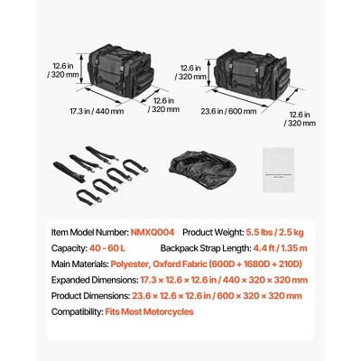 HBEZON Expandable 40-60L Motorcycle Tail Bag with Waterproof Rain Cover, Foldable Design, Shoulder Straps, Pocket and Elastic Cord — фото 2
