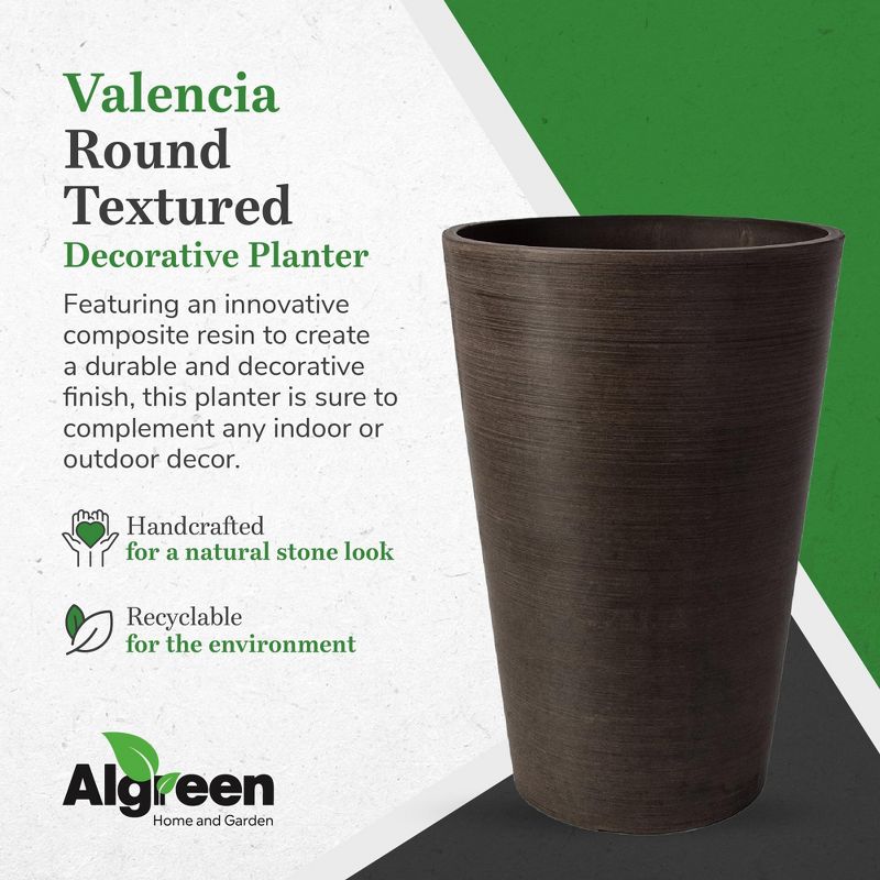 Algreen 16130 Valencia 12 x 18 Inch Round Taper Recycled Planter Pot, Chocolate, 6 of 8