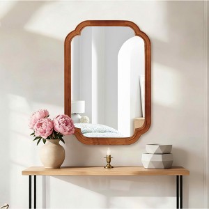 MAYEERTY 20" x 30" Solid Wood Frame Rounded Corner Decorative Mirror for Bedroom Bathroom Living Room Yellowish Brown - 1 of 4