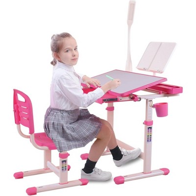 Runesay Kids Drafting Table Desk Set with Adjustable Height, LED Light and Bookstand