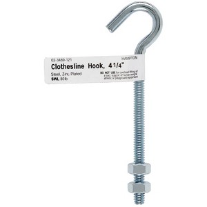 Hampton Small Zinc-Plated Silver Steel 4 in. L Clothesline Bolt Hook 80 lb 1 pk (Case of 10) - 1 of 1