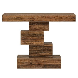 Resenkos Entryway Table, Console Sofa Table,42" Console Table, Wood Sofa Table Accent Table with Geometric Base Brown - 1 of 4