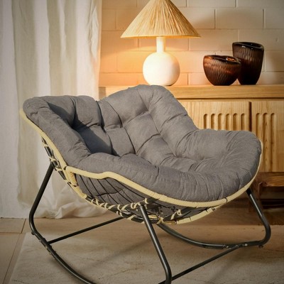 KTMBDW Outdoor Rocking Chair, Modern Cozy Lounge Rocker Chair with Cushion for Balcony Porch Patio, Gray