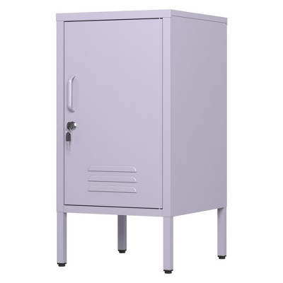 Single Door Lockable Metal End Table,Modern Minimalist Room Side Table with 2 Adjustable Shelf ,Multi Cabinet ,27.55”H x 13.78”W x 14.96”D Purple
