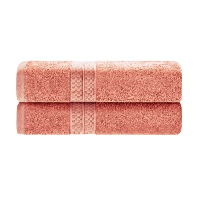 4 Piece Bath Towel Set, Rayon From Bamboo And Cotton, Plush And Thick,  Solid Terry Towels With Dobby Border, Salmon - Blue Nile Mills : Target