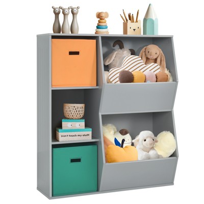 Costway 3-Tier Kid Storage Shelf Cubes w/3 Baskets Corner Cabinet Organizer  Gray