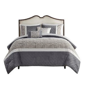 Gracie Mills Cecilia 5 Piece Textured Jacquard Stripe Comforter Set with Throw Pillows - 1 of 4