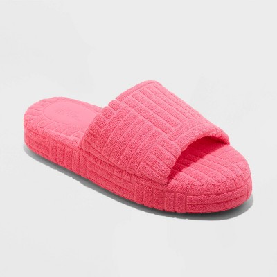 Faux Fur Slippers in Pink from Joe Fresh