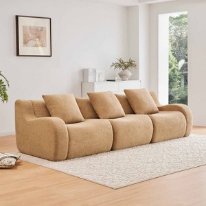 AENKYO Teddy Fabric Modular Deep Seat Sofa, 2 Pillows No Assembly Required Plush Boneless Sectional with Anti-Slip Base, Camel - 1 of 4