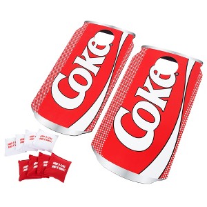 Coca Cola Cornhole Board Set - Bean Bag Toss with Can-Shaped Cornhole Boards and Corn Hole Bags Set of 8 - Wooden Outdoor Games by Trademark Games - 1 of 4