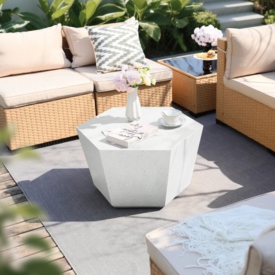 UPHA 28-Inch Hexagon Outdoor Coffee Table – Magnesium Oxide Coffee Table for Patio, Backyard & Garden