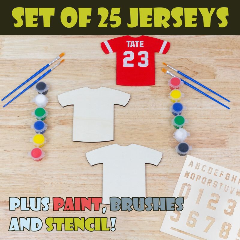 Attatoy Sports Kids’ Wooden Craft Kit Party Pack; Sport Jersey Art Painting Set w/ 25 T-Shirt Cutouts, 2 of 9