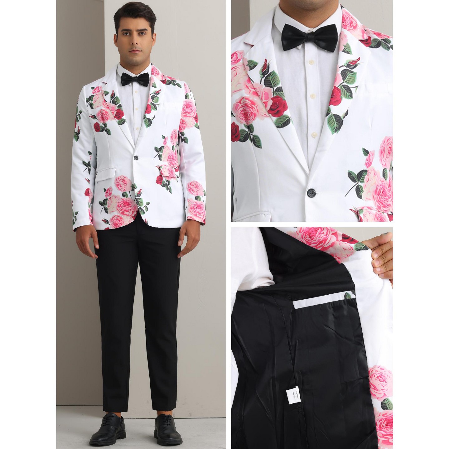 Мужские платья Lars Amadeus Slim Fit Dress Party Flower Printed Floral Sport Coats White, цвет: С принтом — фото 3