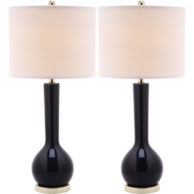 Navy Ceramic Long Neck Table Lamp Set with White Shade