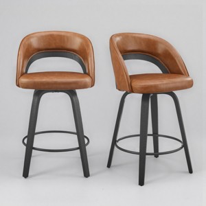 Art Leon Set of 2 Modern Minimalist Swivel and Upholstered Counter Height Barstool - 1 of 4