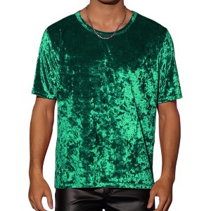 Lars Amadeus Men's Short Sleeve Crew Neck Party Velvet Tee Tops Shirts - 1 of 4