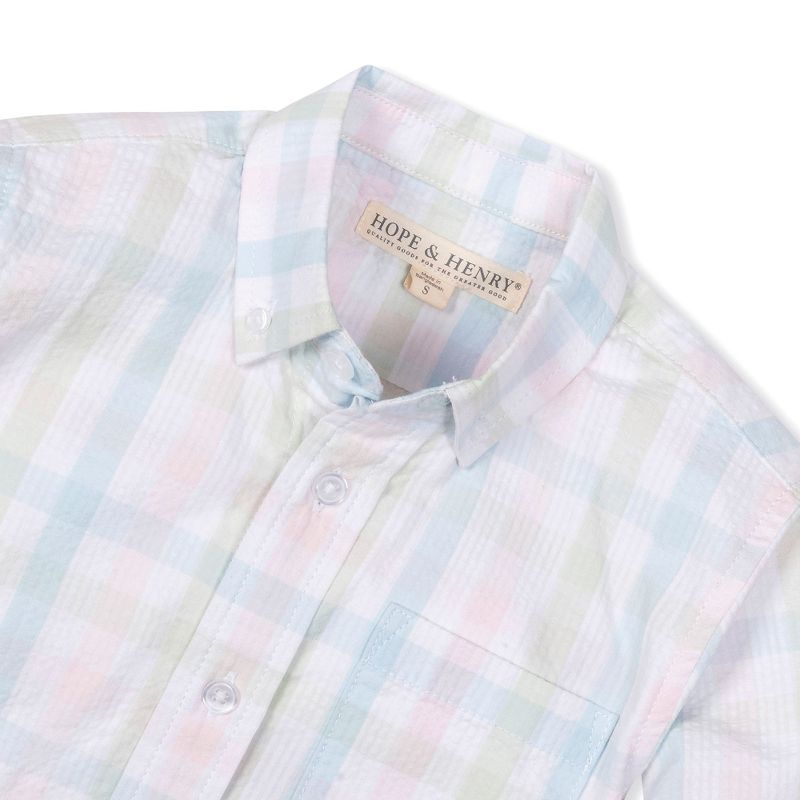 Hope & Henry Boys' Organic Long Sleeve Seersucker Button Down Shirt, Kids, 5 of 8