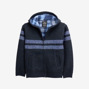 X RAY Boy's Hooded Flannel Lined Full Zip Sweater With Stripes - 1 of 3