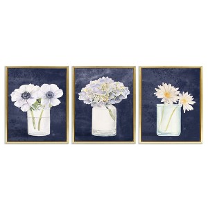 Stupell Industries Navy Blue Flower Bouquets 3pc Floating Frame Art Set - 1 of 4