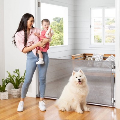 Gray Retractable Baby and Pet Gate with Mesh Fabric