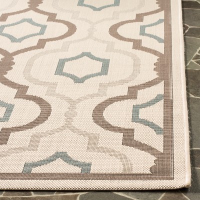 Beige and Aqua Geometric Pattern Outdoor Runner Rug