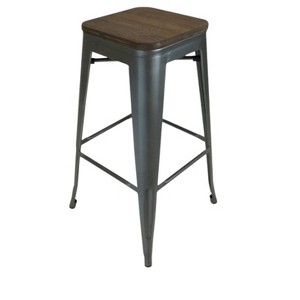 HomeRoots Set of Four 26" Brown and Gunmetal Solid Wood and Metal Backless Counter Height Bar Chairs - 1 of 4