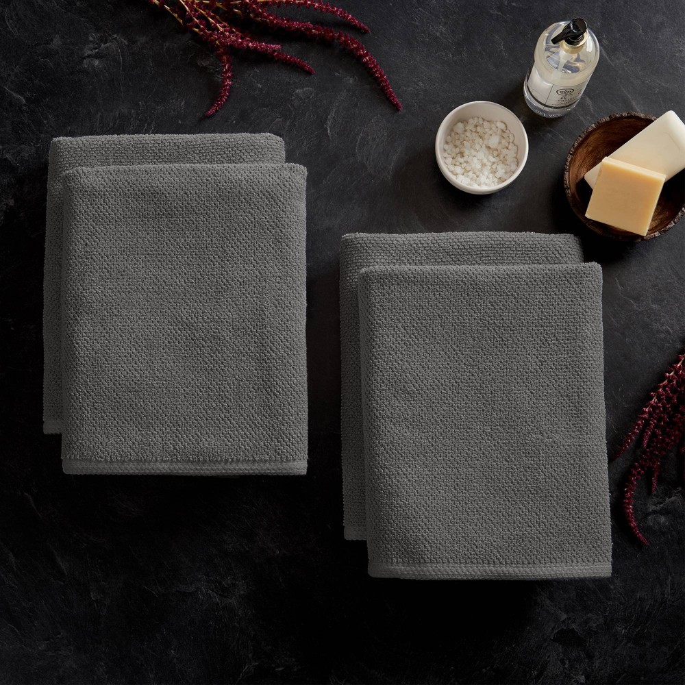 Photos - Towel 4pc Cotton Popcorn Textured Bath  Set Dark Gray - Isla Jade