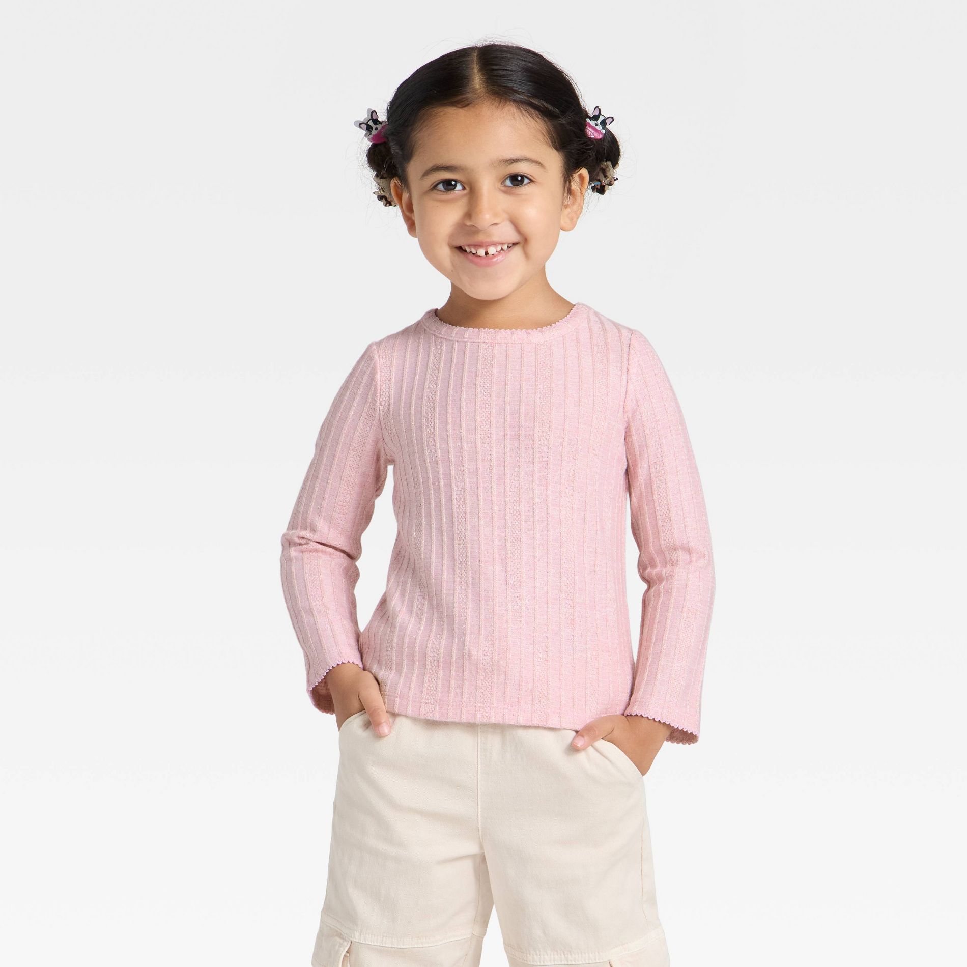 Toddler Girls' Pointelle Long Sleeve T-Shirt - Cat & Jack™ Pink 2T