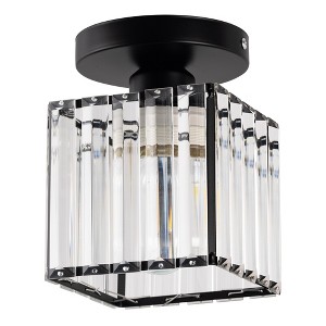 DORESshop 5.5 in.1-Light Black Square Crystal Semi Flush Mount Ceiling Light for Foyer Closet Entryway Kitchen Bedroom Dining Room - 1 of 4