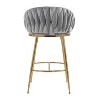 26'' Counter height bar stools Set of 2,velvet kitchen island counter bar stool with hand- wave back,golden chromed base and foot rest(GREY) - 2 of 4