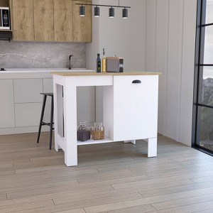 Okak Kitchen Island with Storage Cabinet Door, Countertop Organizer with 2 Internal Shelves and 1 Open Shelf, Small Kitchen Island for Kitchen, White - 1 of 4