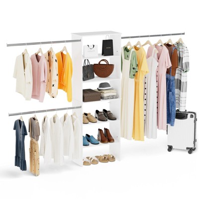 LOVMOR Wood Closet Organizer Starter Kit Tower with 3 Hang Rods