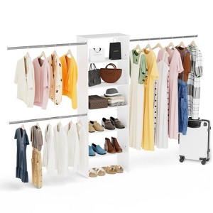 LOVMOR Wood Closet Organizer Starter Kit Tower with 3 Hang Rods - 1 of 4